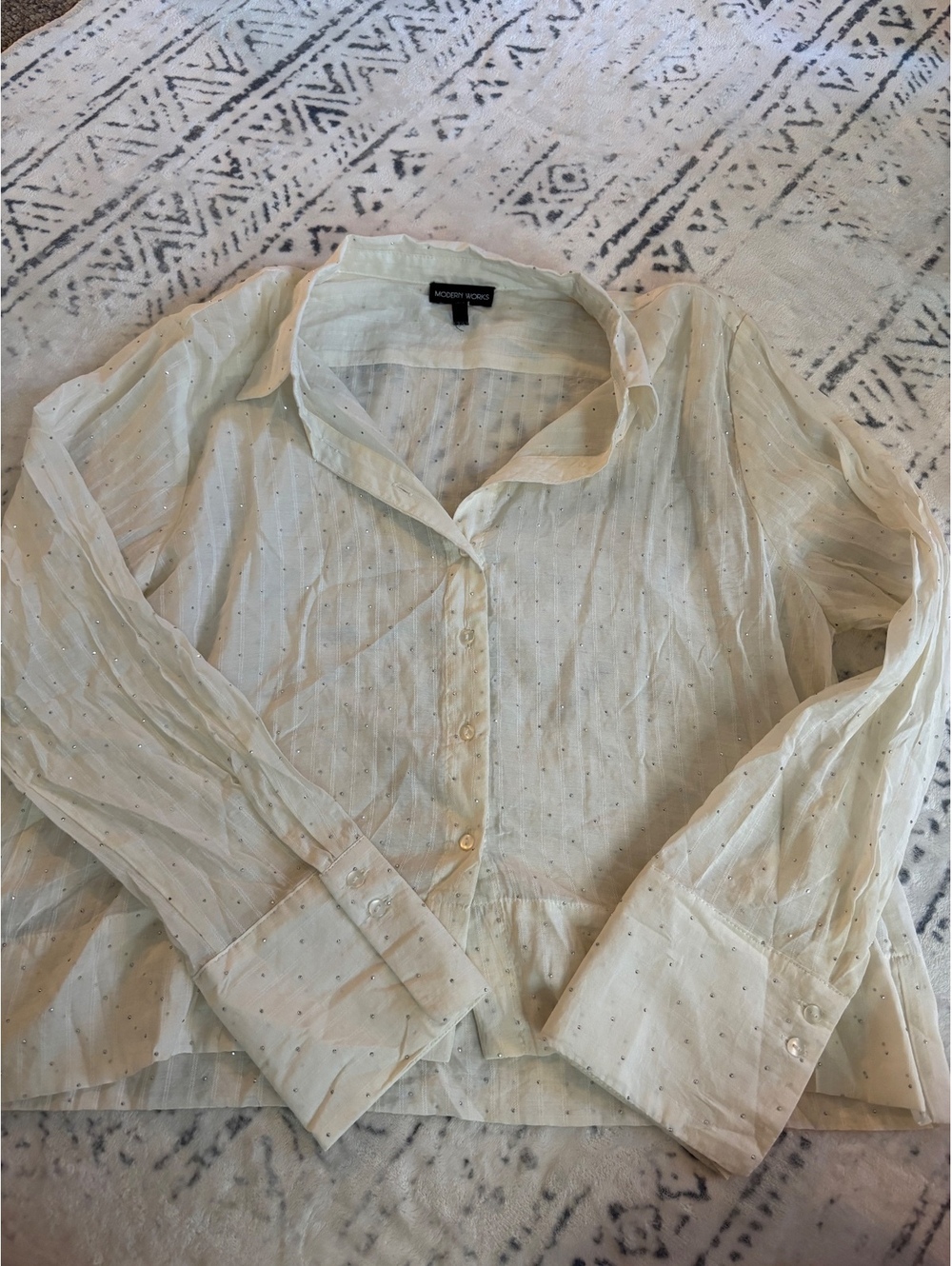 Modern Works Women's Long Sleeve Button-Up Shirt XL Cream